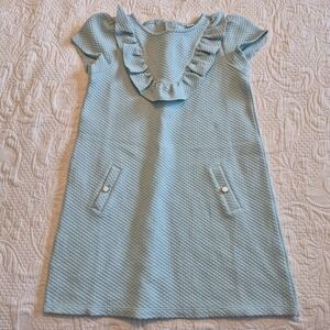 Janie and Jack girls size 8 quilted ruffle dress Aqua VGUC